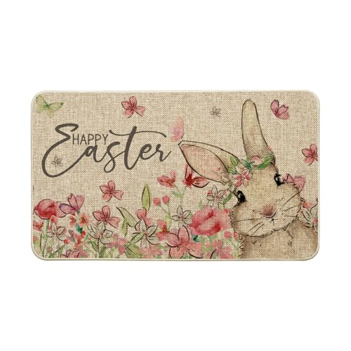 Bunny Rabbits Floral Easter Doormat, Elegant Home Decor Low-Profile Switch