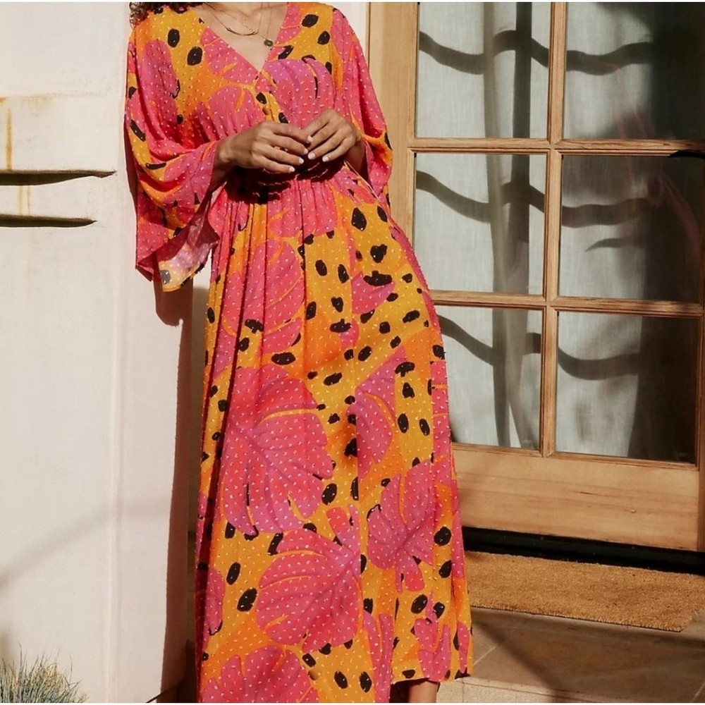 Farm Rio Bananas Cover Up Maxi Dress M Tropical Vacation Resortwear Poolside