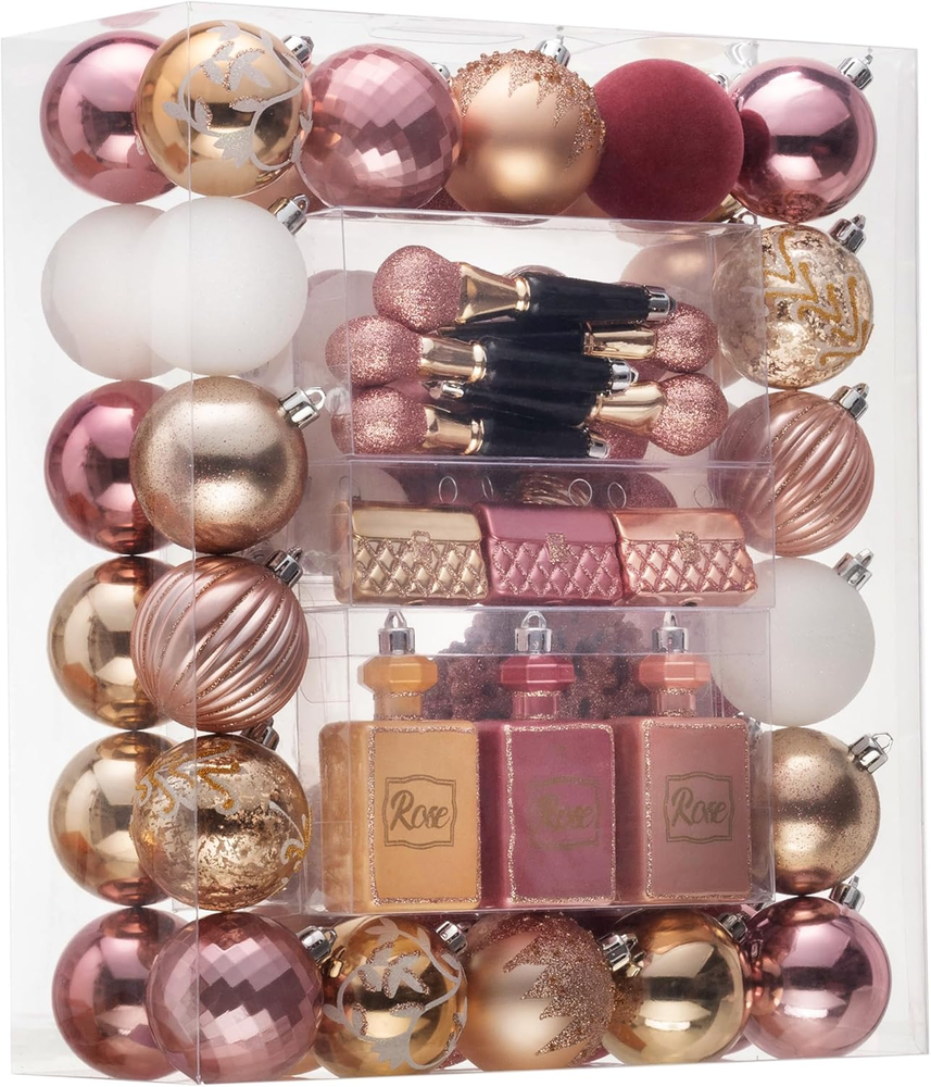 Shatterproof Pink & Gold Elegant Christmas Ornaments Set 100Ct by Decorbyhannah
