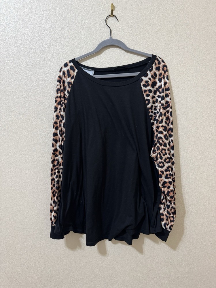 SheIn Women's 5XL Black Leopard Print Long Sleeve Plus Size Top