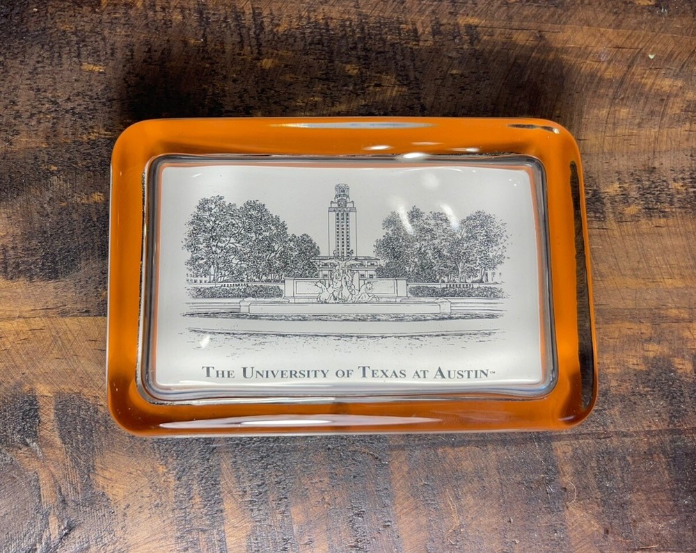 Eglomise Designs Glass Paper Weight University Of Texas Vintage UT