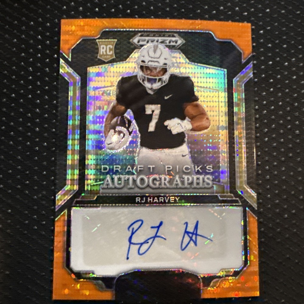 2025 Panini Prizm Draft Picks RJ Harvey Auto Orange Pulsar /75