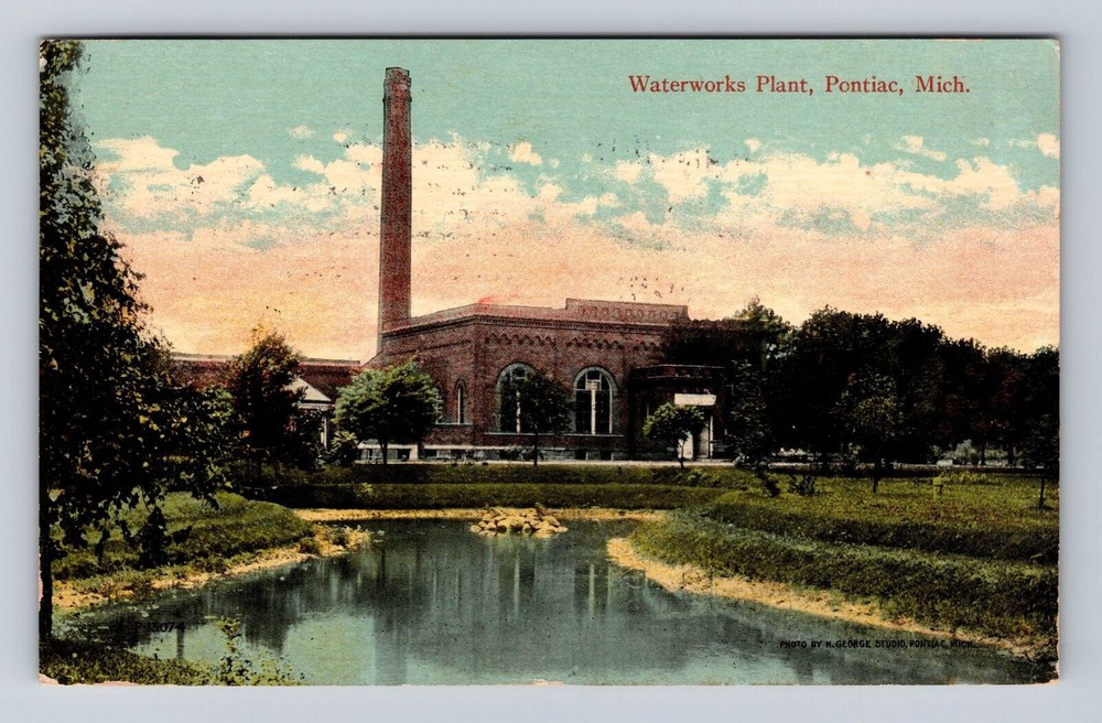 Pontiac MI-Michigan, Water Works Plant, Antique Vintage Souvenir Postcard