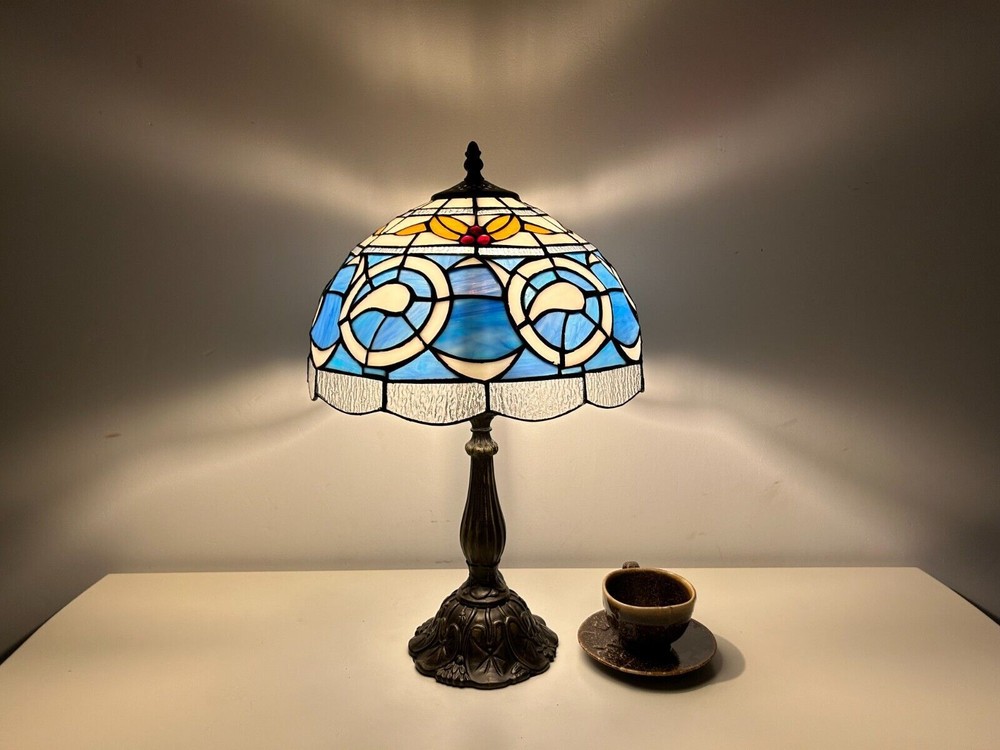 Tiffany Mediterranean Style Dome Shaped Stained Glass Table Lamp 48 cm Tall