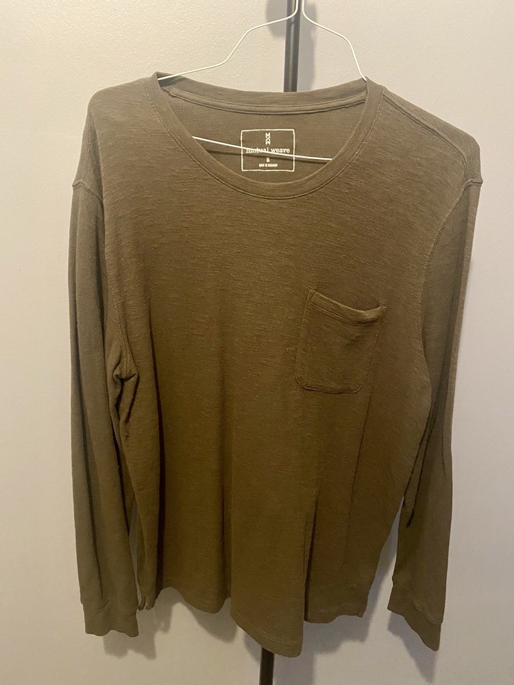 Mutual Weave Men's Long Sleeve Green Shirt Pocket Green Crew Neck XL