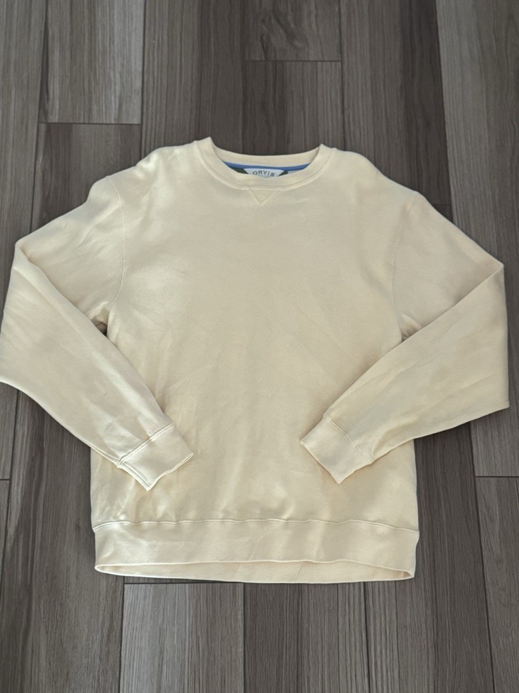 Orvis Sweater Men’s Butter Yellow Crewneck Cotton Classic Pullover Golf Large