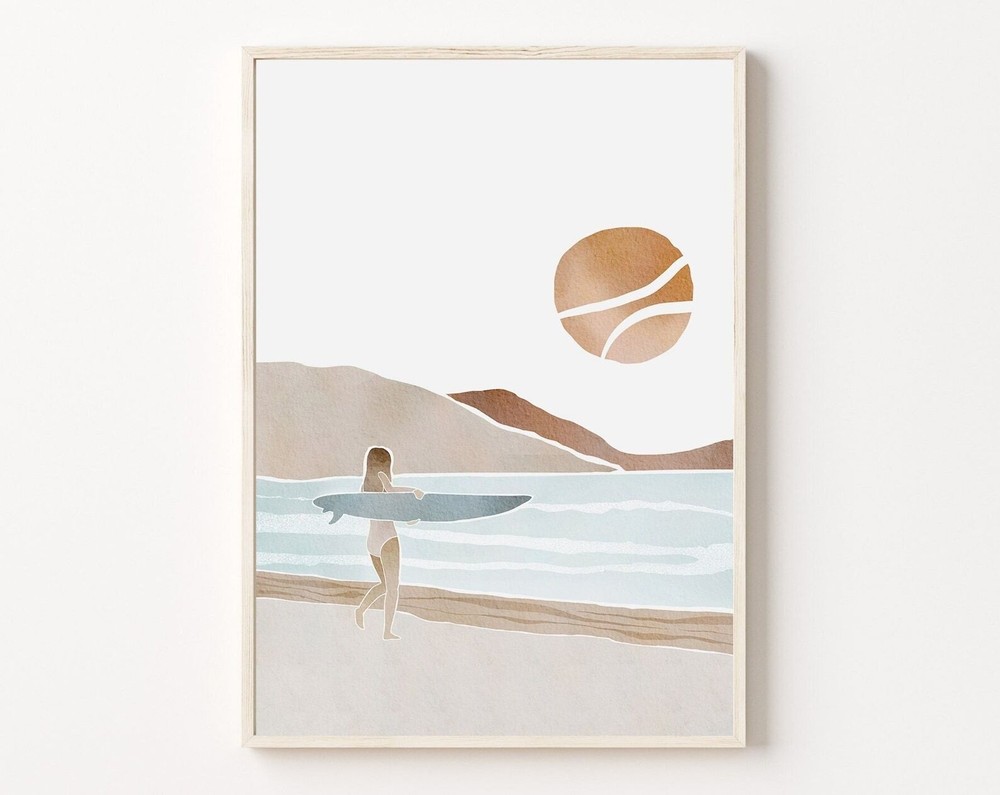 Surfer Seascape Print Wall Art Nature Wall Decor Landscape Painting Large Wall