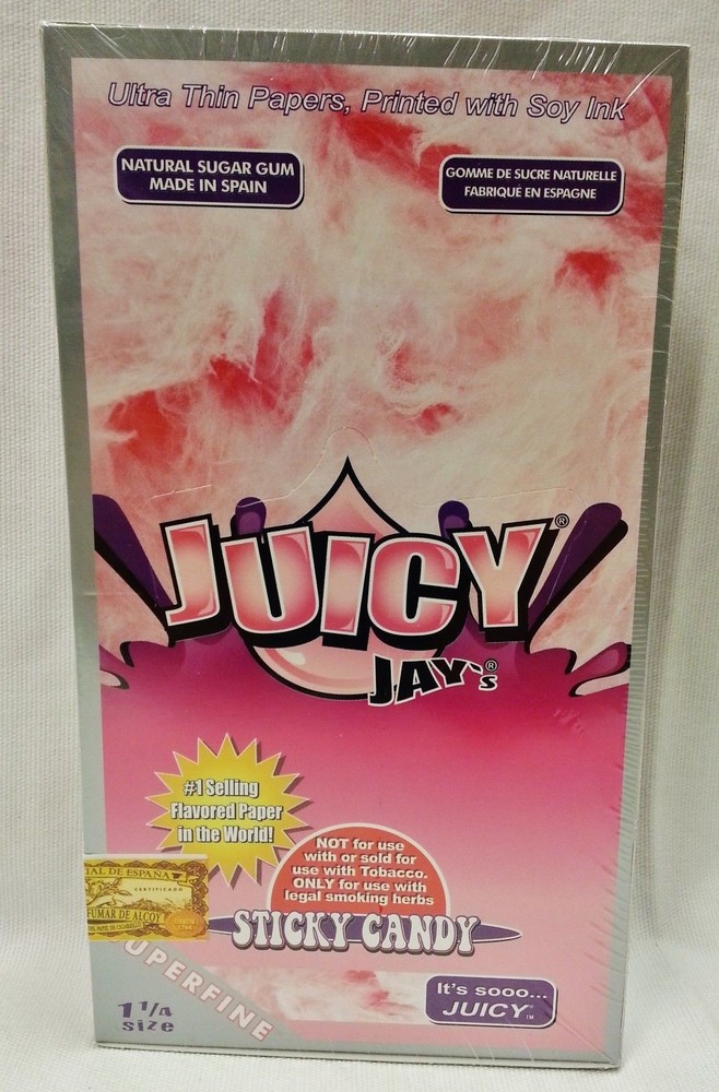 1 Box Juicy Jay's Superfine 1 1/4 Rolling Papers with Sticky Candy Included