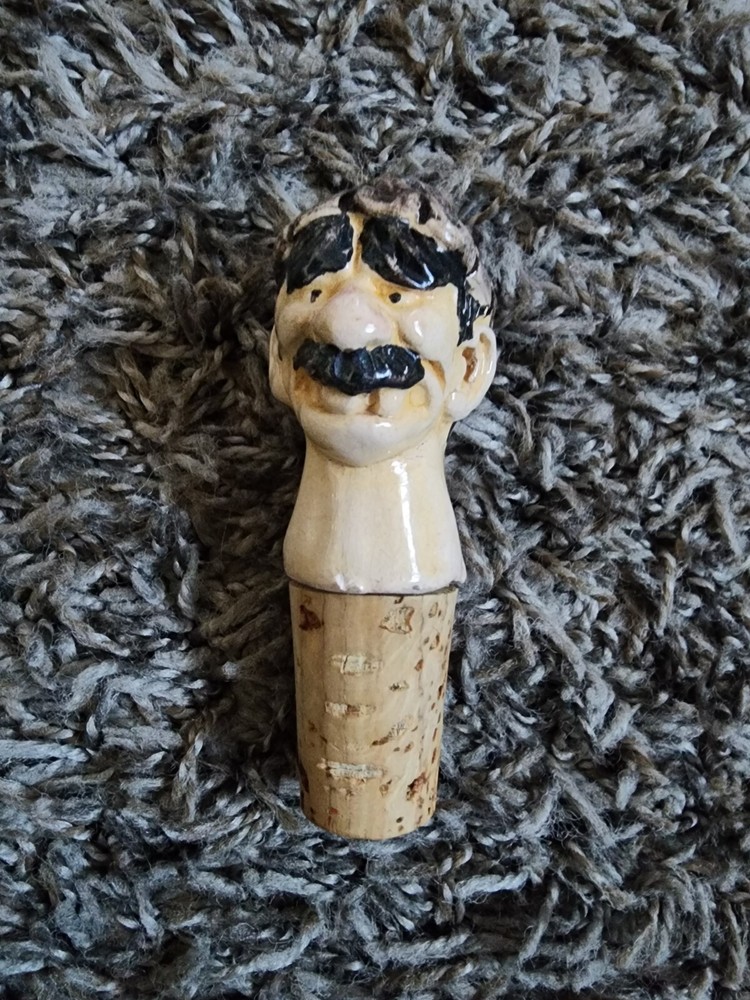 VTG Hand Made Pottery Clay Old Man Abuelo Head Made In Chile Wine Bottle Cork-image