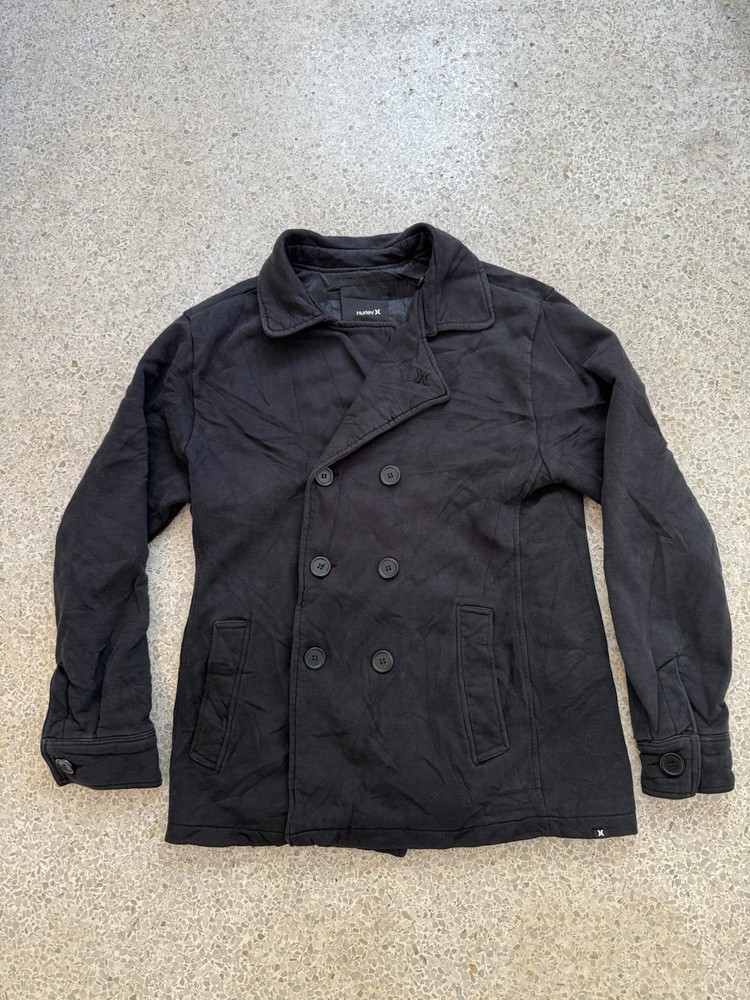 Y2k Hurley 2009 Holiday pea coat black size large surf skate formal p1