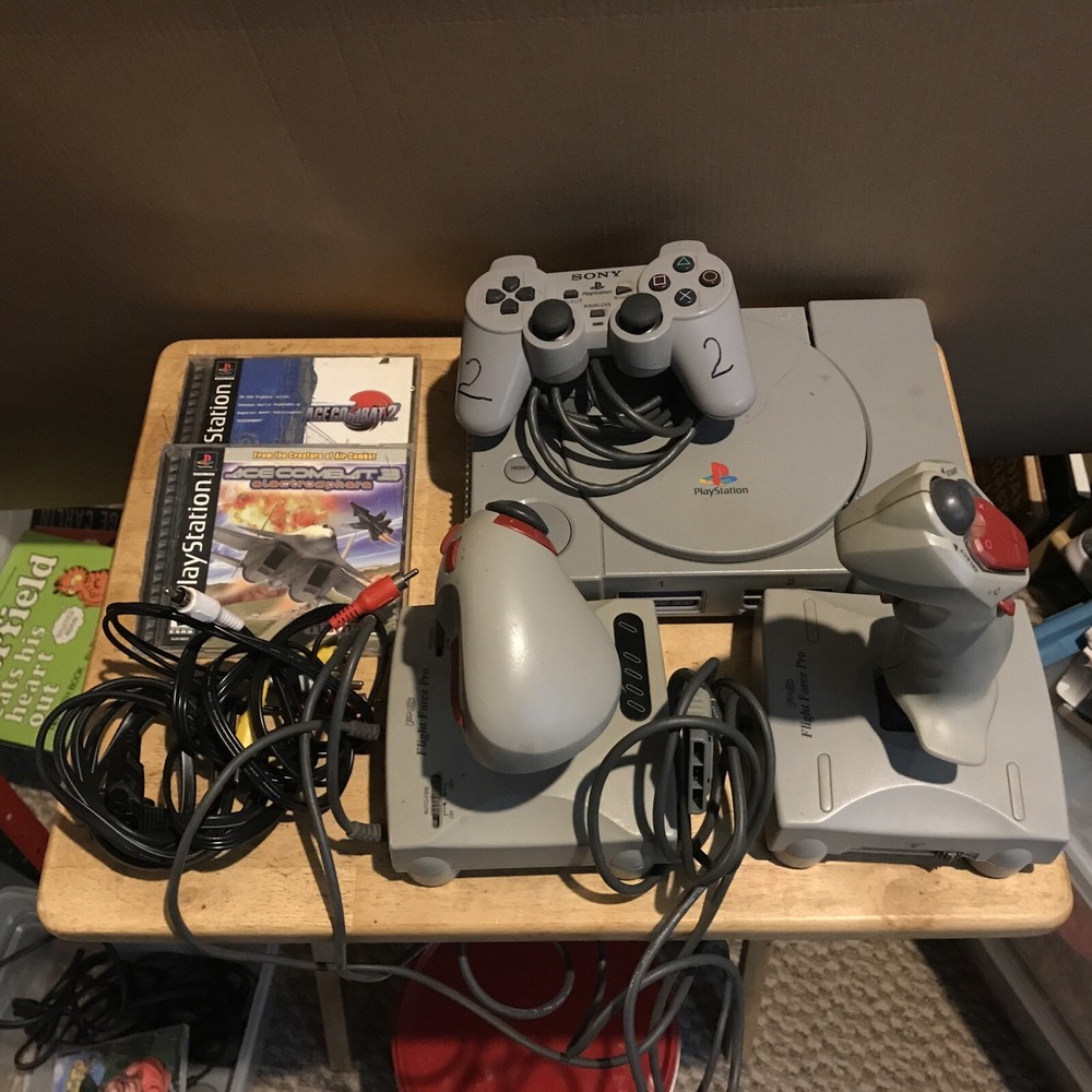 Sony PlayStation 1 PS1 SCPH-1001 Console Bundle with Flight Force Pro and Ace Combat 2 & 3 Games-image