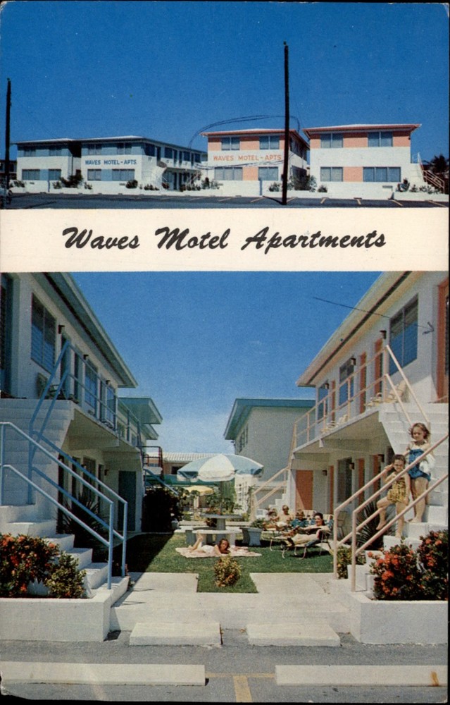 Waves Motel Apartments Hollywood Florida vintage postcard p435