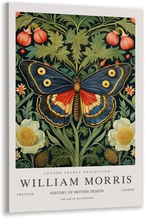Vintage William Morris Butterfly Art Textile Wall Art Poster