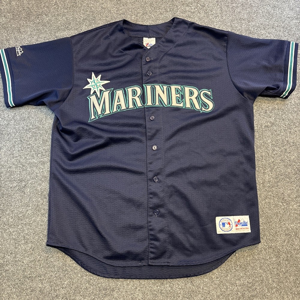 Majestic Genuine Merchandise Seattle Mariners Blue Jersey Sz XL Coolbase Button