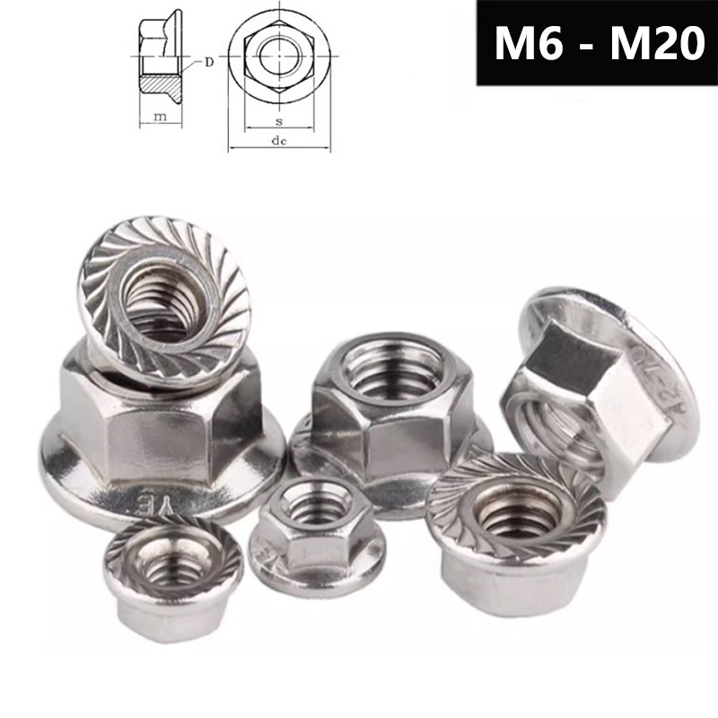 Serrated Flange Nuts  Left Thread A2 Stainless Steel Metric M5 M6 M8 M10 M12