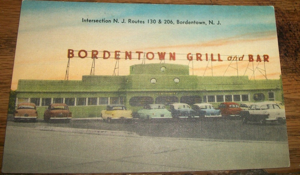 1940's Postcard Bordentown Grill & Bar New Jersey~Vintage Cars T1