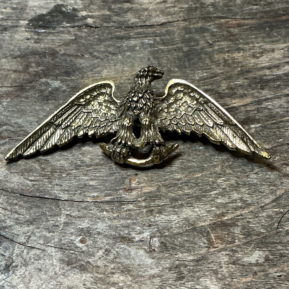 Vintage Zentall Antiqued Gold Tone Figural Eagle Brooch Pin