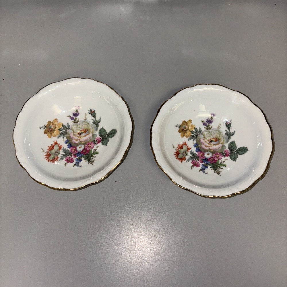 2 Gloria Fine Porcelain West Germany  Bayreuth Bowl Plates Flowers Bavaria
