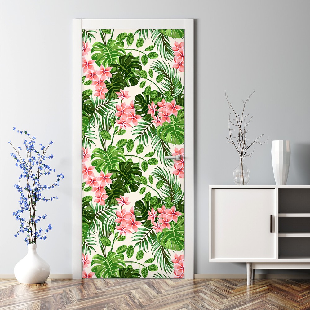 Hawaii Watercolor Leaf Floral Bubble-Free Door Sticker Decal Decor