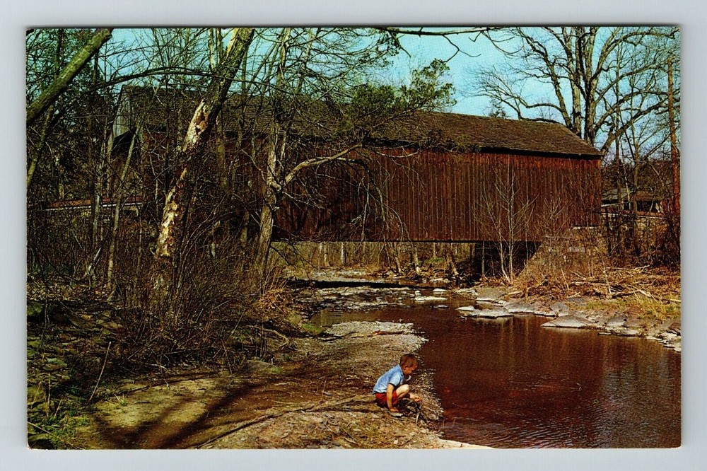 Bucks County PA-Pennsylvania Loux Covered Bridge Scenic View Vintage Postcard