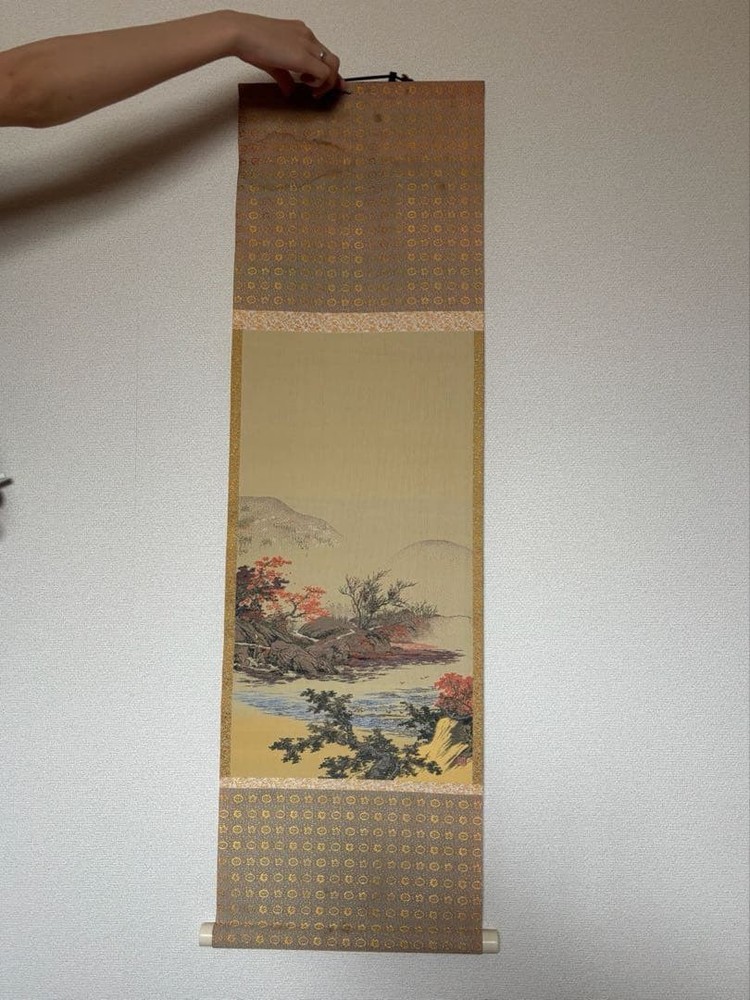 Showa Retro Landscape Hanging Scroll, Vintage Wall Art, Shipping Included