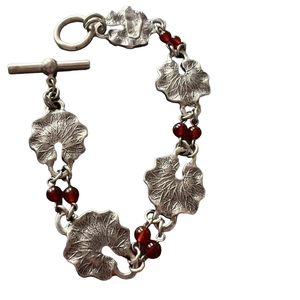 Celia Landman Vintage Leaf & Red Beads Bracelet
