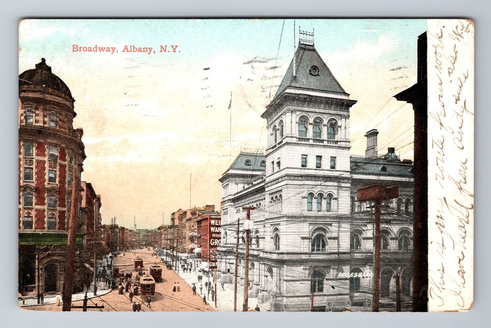 Albany NY-New York, Aerial Broadway, Souvenir, Vintage c1907 Postcard