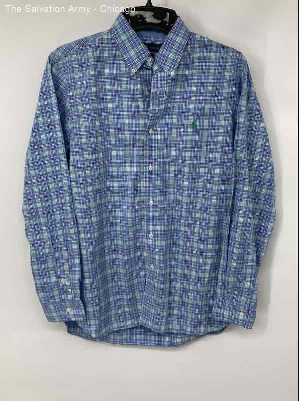 Ralph Lauren Mens Blue Green Plaid Cotton Long Sleeve Button-Up Shirt Size M