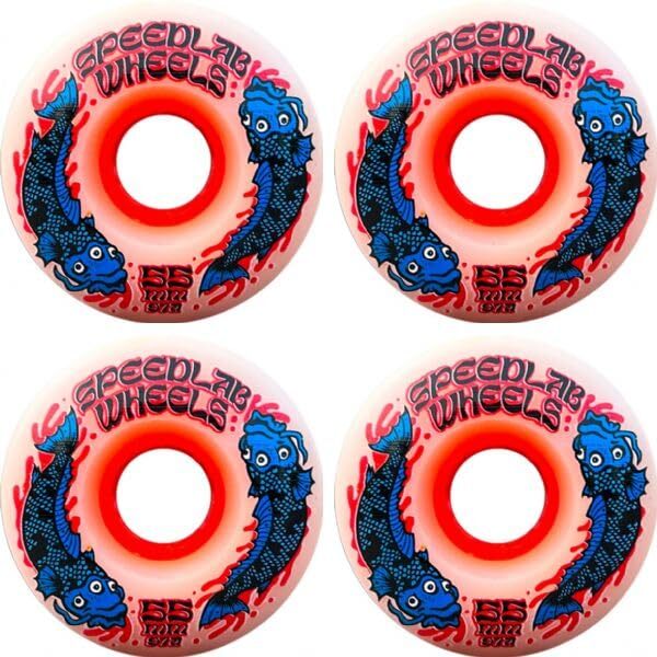 Speedlab Wheels Koi White/Red/Blue Skateboard Wheels - 55mm 97a (Set of 4)