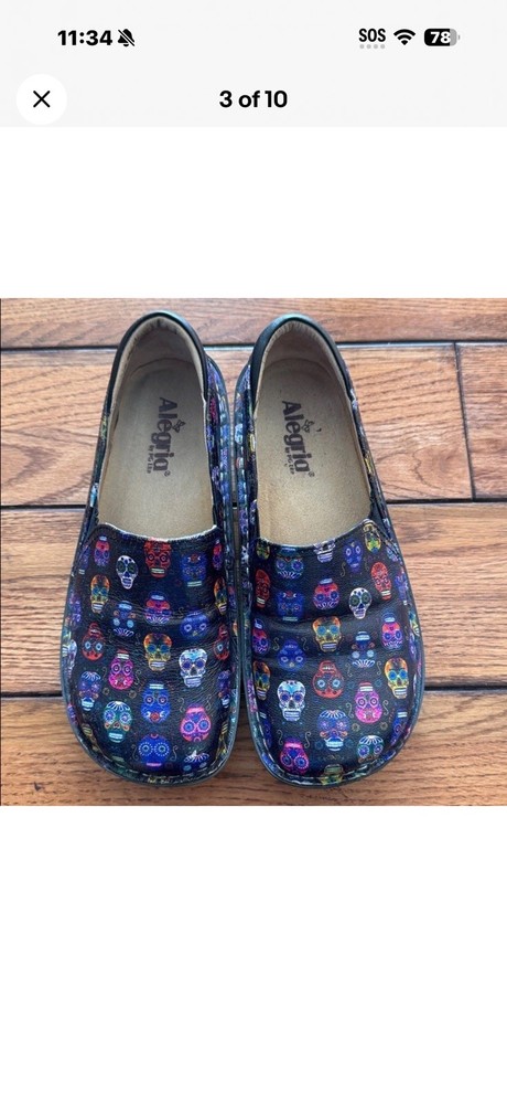 Alegria Sugar Skull Clog Nursing Shoes Deb-484 Women Size 38 EU/7.5-8US