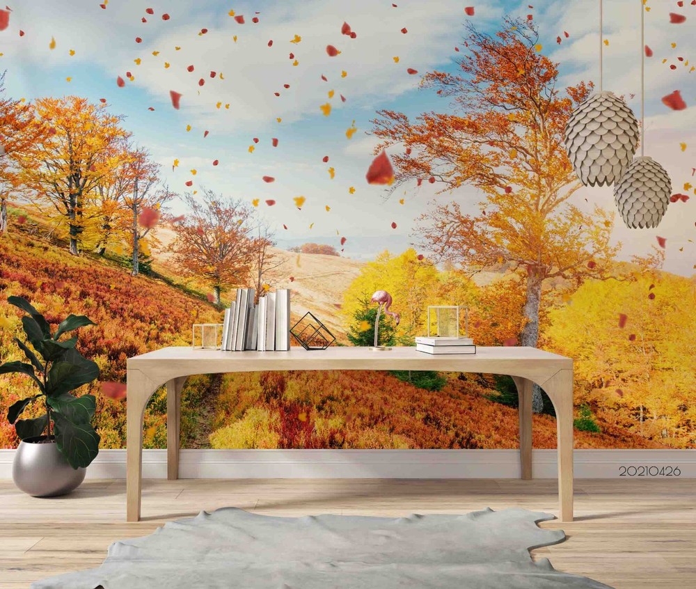 3D Mountain Forest Autumn Landscape Wall Murals Wallpaper Murals Wall Sticker