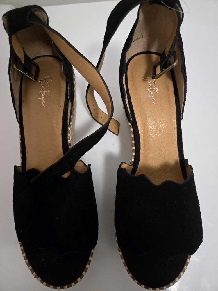 Crown Vintage Jaussie Espadrille Platform Wedge Sandal Women's Size 8.5 M, Black