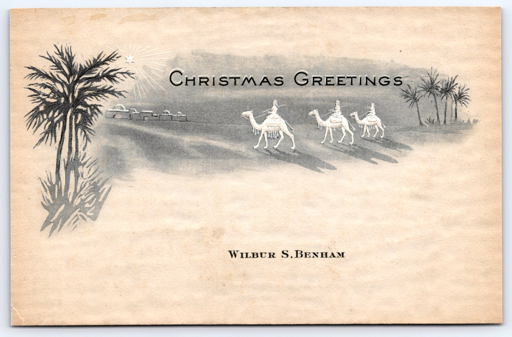 Antique Vintage Postcard Christmas Greetings Wise Men Camels Star Embossed