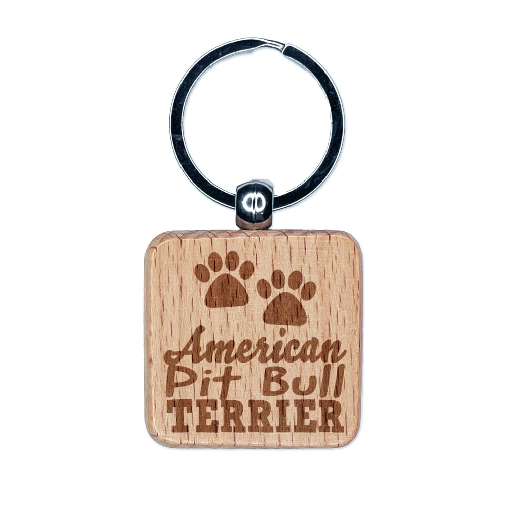 Pit Bull Terrier Paw Print Engraved Wood Keychain