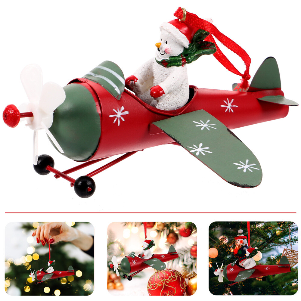 Christmas Airplane Ornament Snowman on Figurines Nordic Iron Aircraft Father