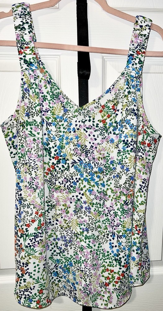 Cabi Women's White Floral Sleeveless V Neck Blouse Size L