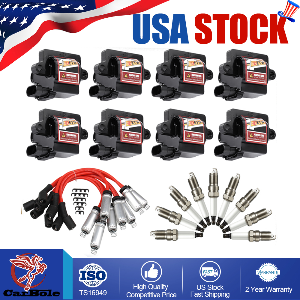 High-Performance 8 Square Ignition Coil & Spark Plug Wire Set for Chevy GMC 4.8 5.3 6.0 8.1L UF271