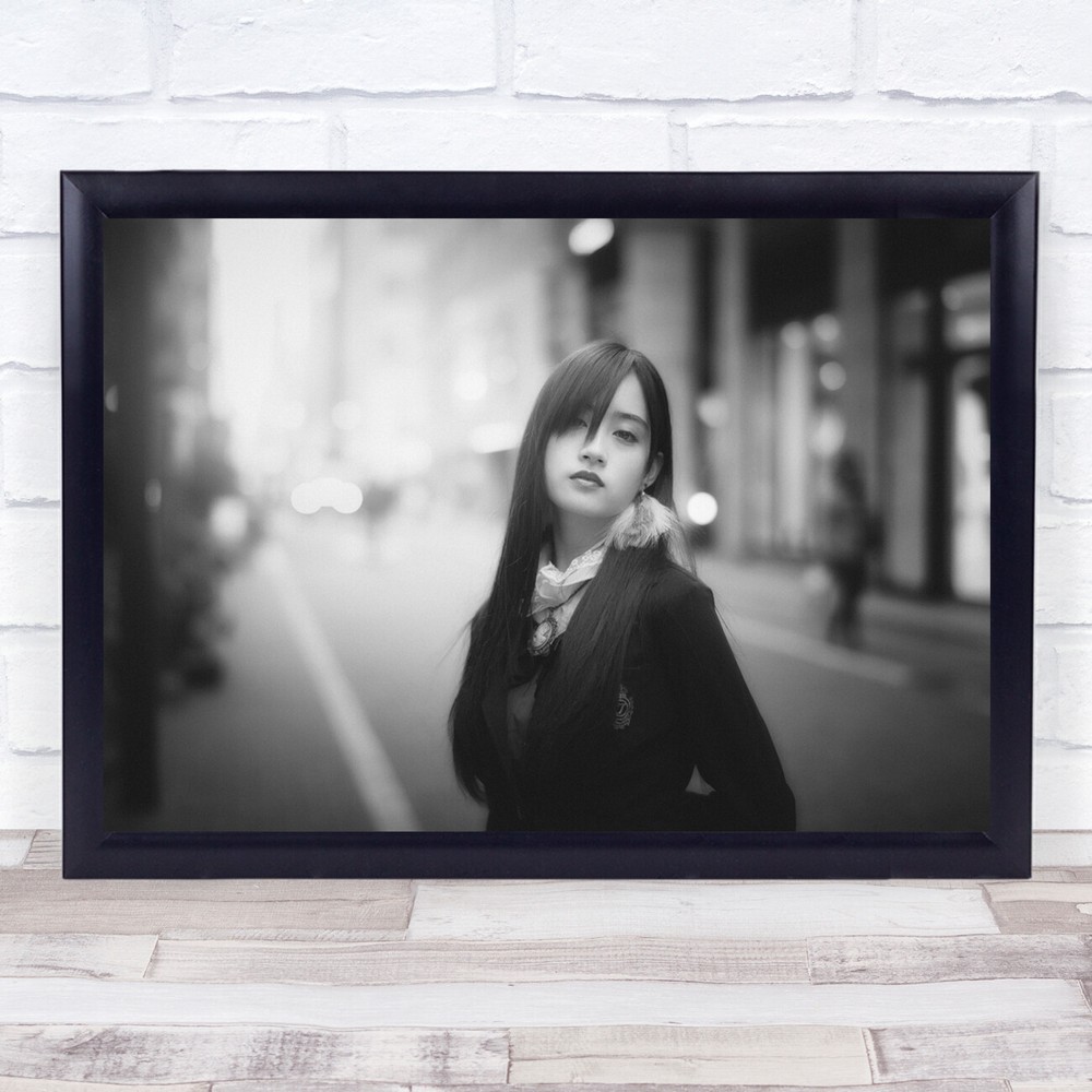 Women Blurred Street black and white Asian Wall Art Print