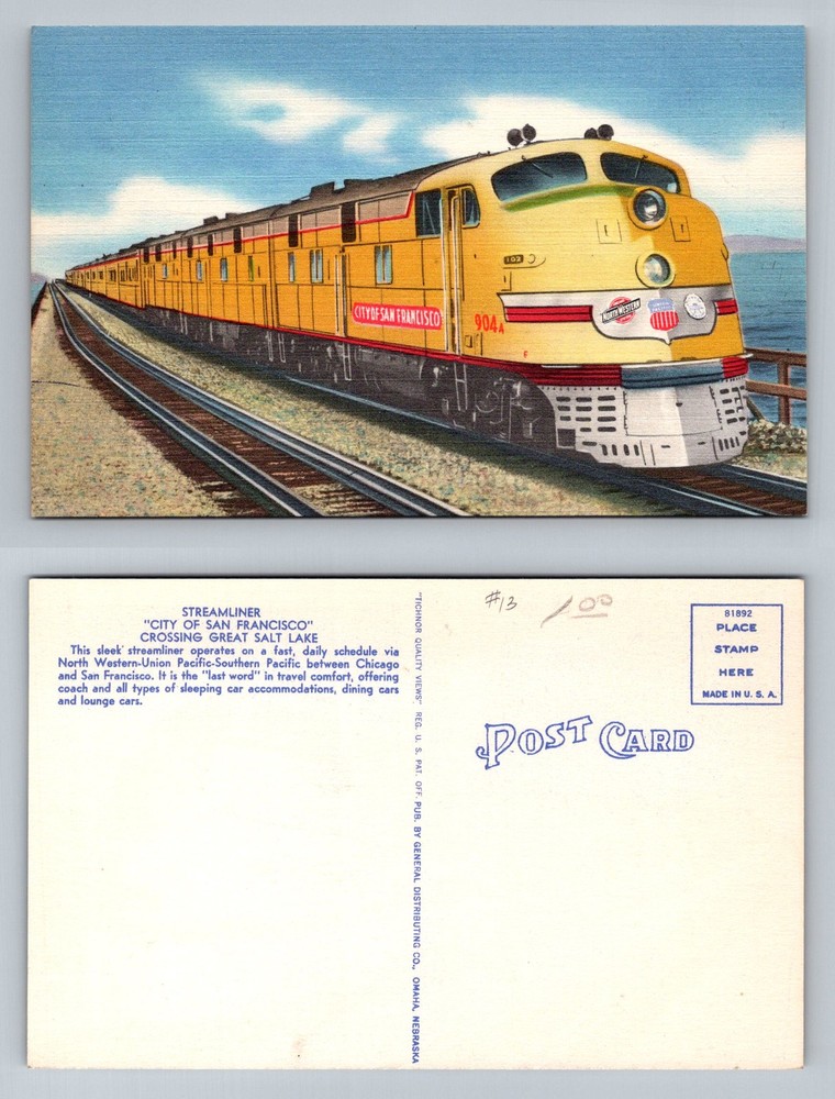Great Salt Lake, UT-Utah, City Of San Francisco Streamliner Vintage Postcard