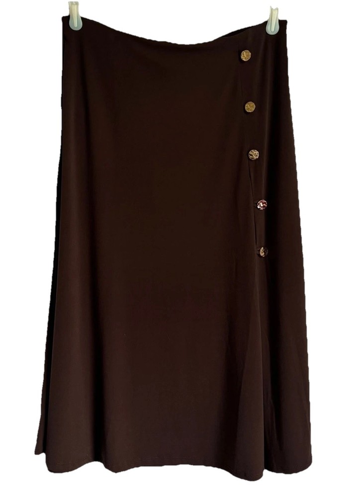JM Collection Midi Skirt Womens Sz Medium Brown Pull On A Line Elastic Waist