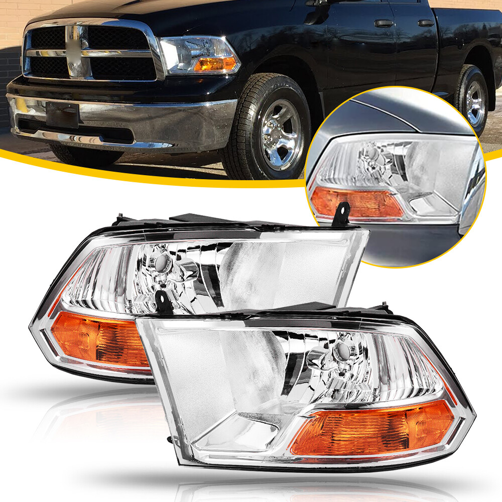 For 2009-2018 Dodge Ram 2500 1500 3500 Quad Chrome LH+RH Headlights/lamps 09-18