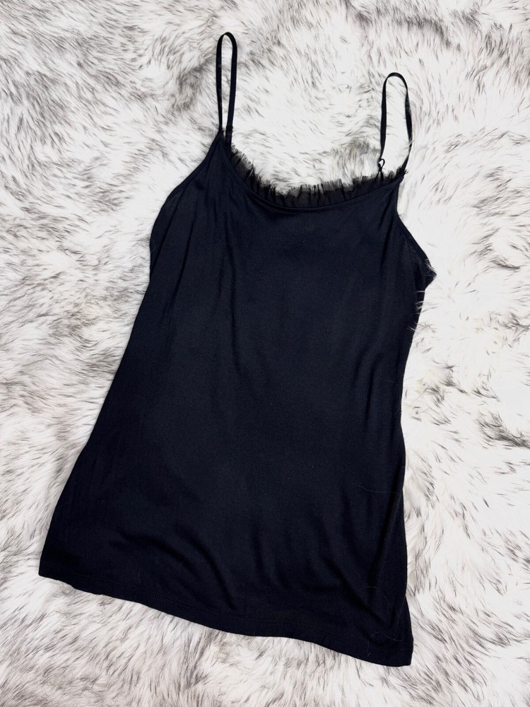 THE LIMITED Spaghetti Strap Camisole Cami Sz Small Black Chiffon Trim
