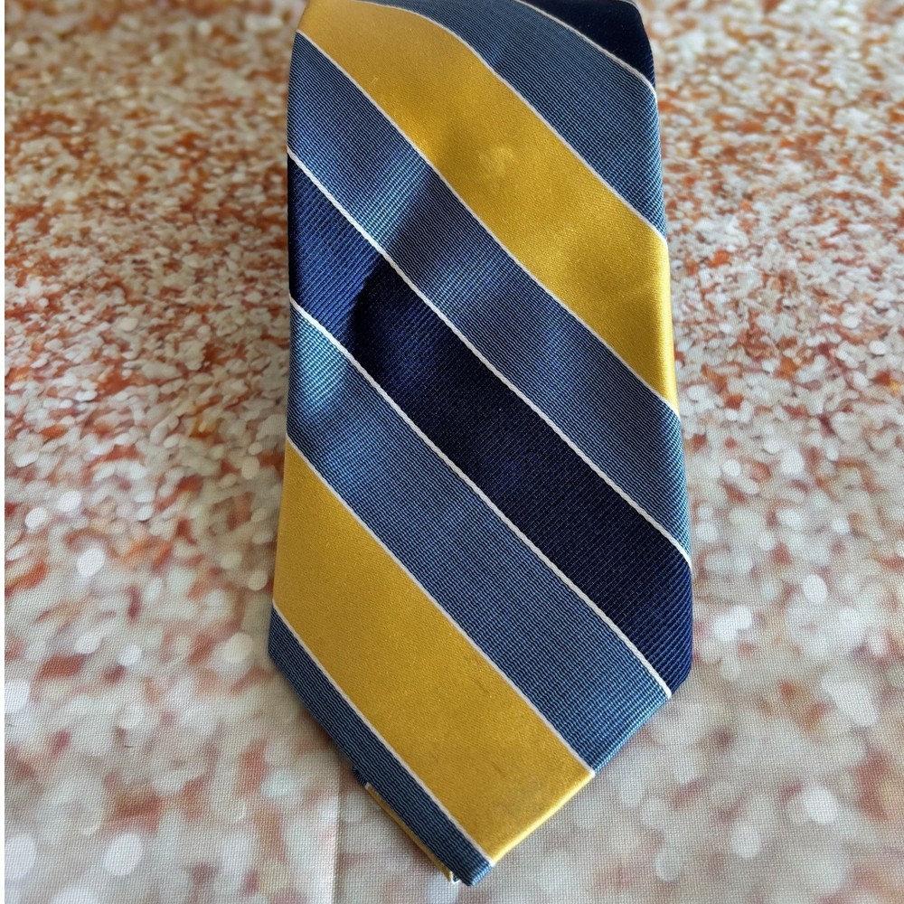 Nautica Striped Necktie - Blue, Yellow & White - Silk - Men's Fashion