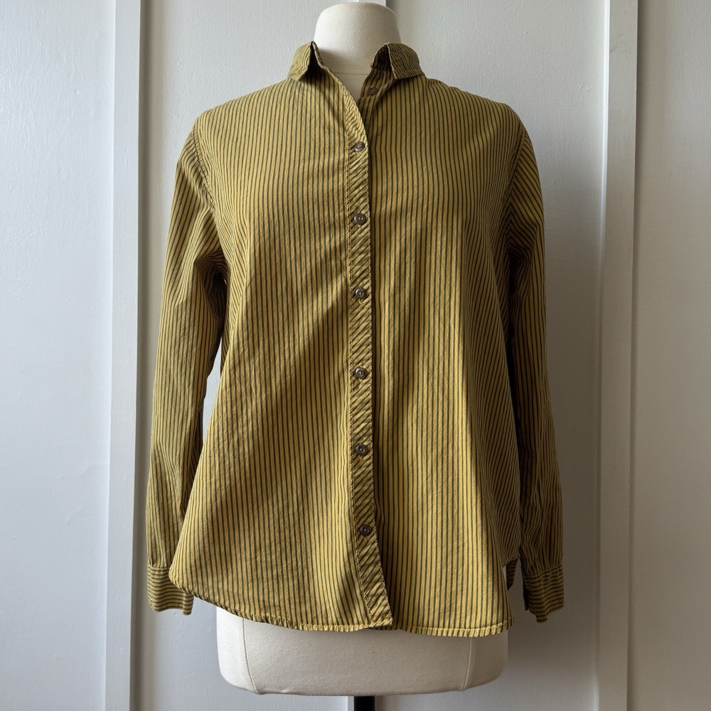 Urban Outfitters Mustard Yellow & Gray Striped Button Down Shirt - Size Medium