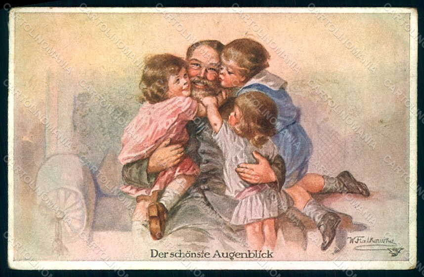 Artist Signed Fialkowska W. Children Child Boy Girl serie 1096 postcard HR0946