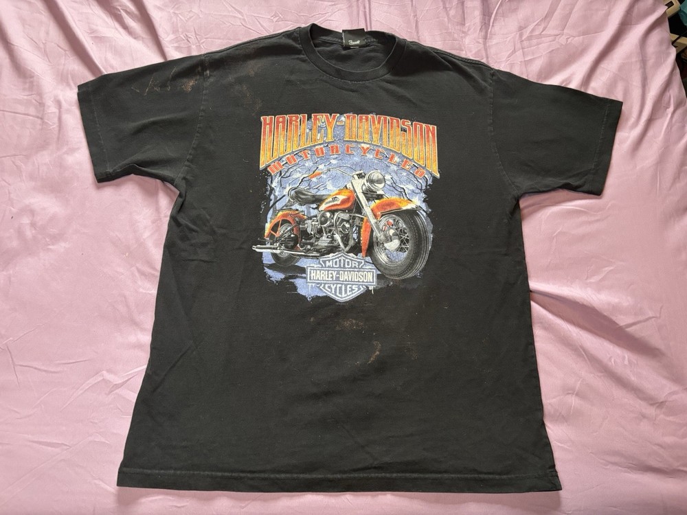 Harley Davidson Shirt Mens XL Black Flint Michigan USA Biker Motorcycle Vehicle