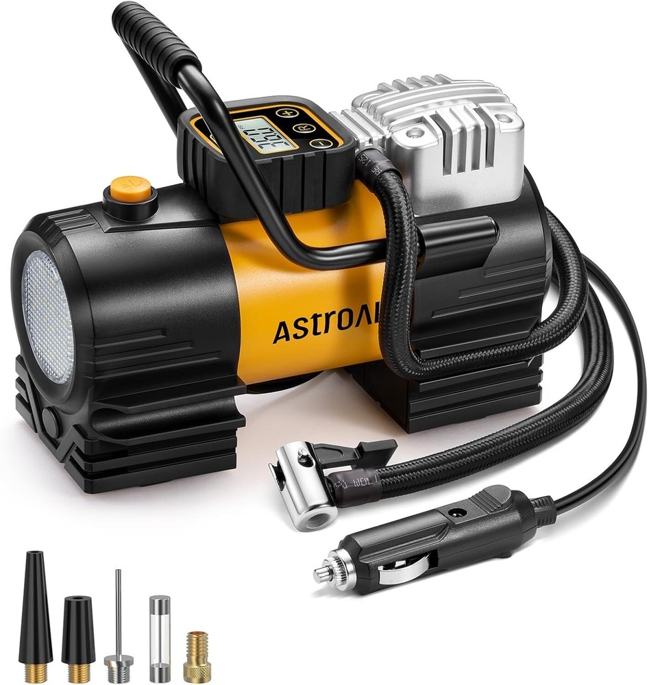 Portable Digital Tire Inflator with Bright LED Light - 150 PSI & Rapid Inflation