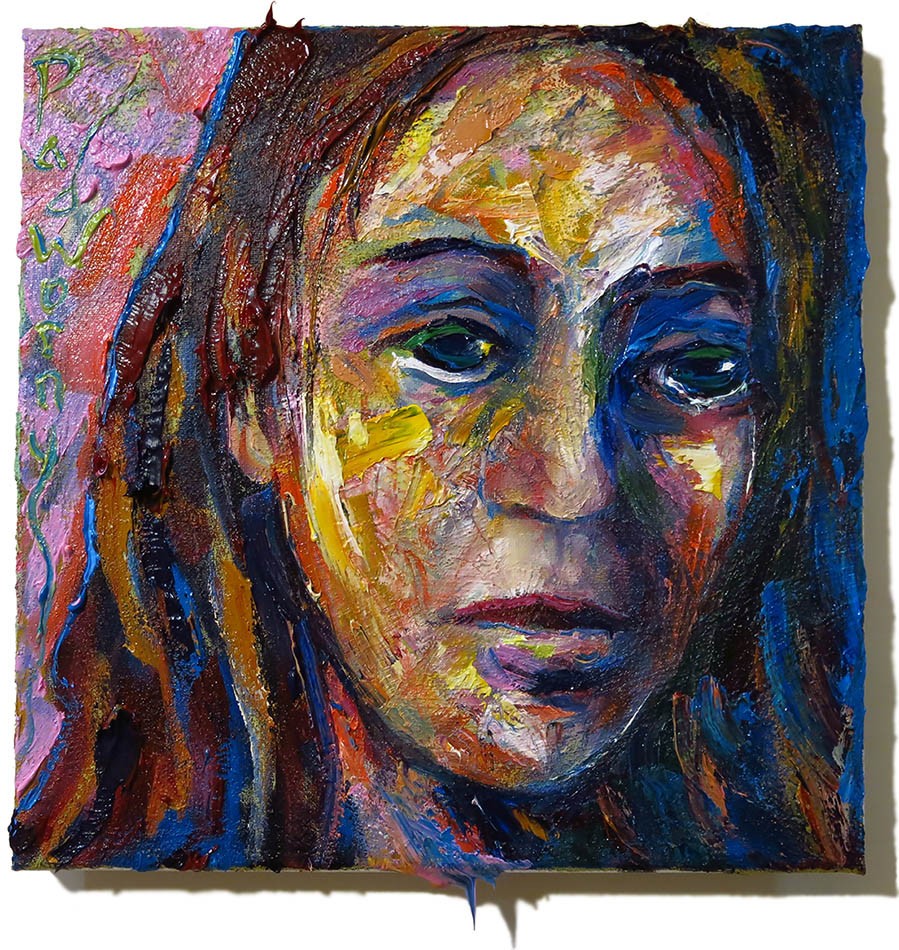 Original Oil█Painting Vintage█Art Signed Pop Outsider Beach█Woman Girl Hat Fauve