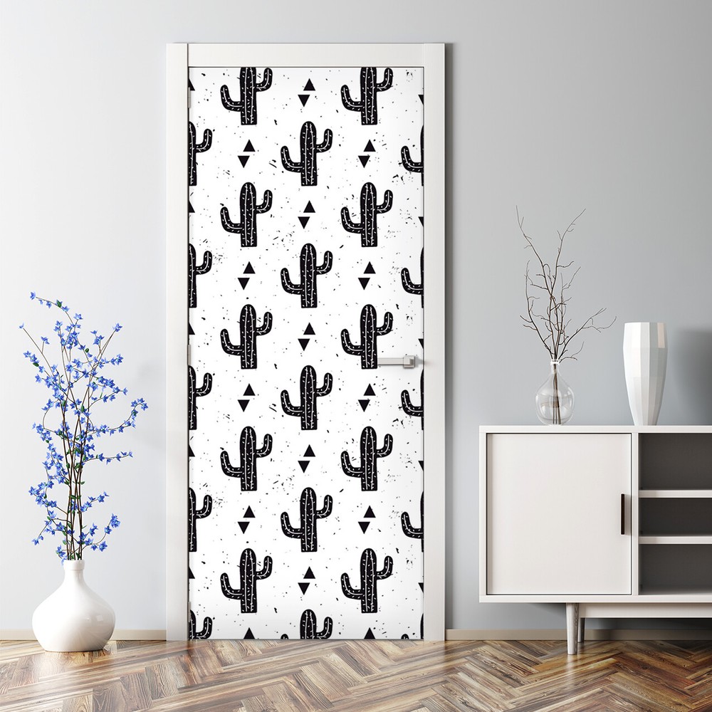 Black and White Cacti Tropical Door Decal - Bubble Free Sticker