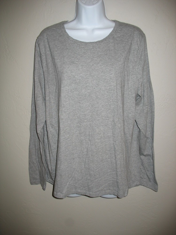 Time and Tru Womens Gray XXL 20 Long Sleeve 100% Cotton Crew Neck Tee